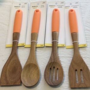 Orange and Wood Kitchen Utensil Set